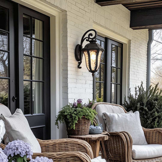 Retro Outdoor Wall Lantern Die-Cast Aluminum Water Pattern PC Shade E27 IP23 Coffee 3 Sizes