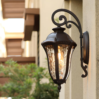 Retro Outdoor Wall Lantern Die-Cast Aluminum Water Pattern PC Shade E27 IP23 Coffee 3 Sizes