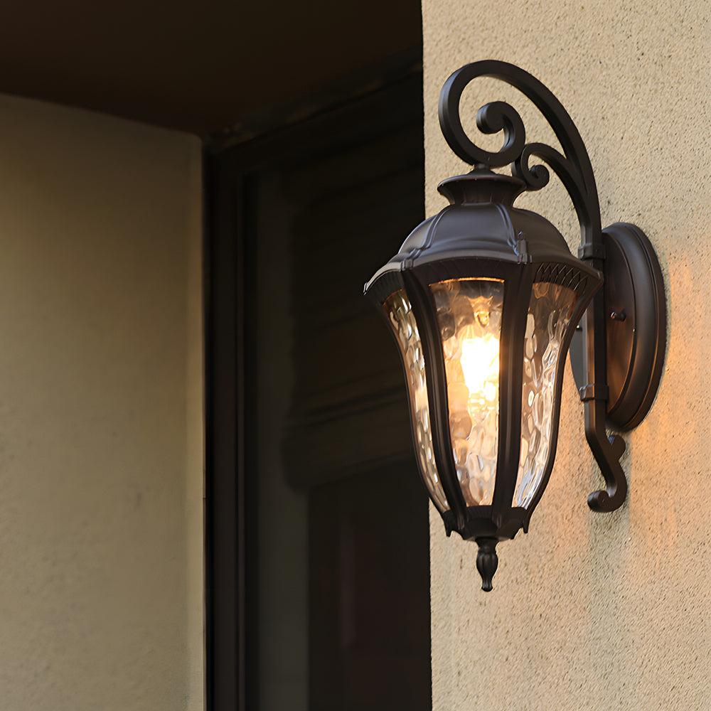 Retro Outdoor Wall Lantern Die-Cast Aluminum Water Pattern PC Shade E27 IP23 Coffee 3 Sizes
