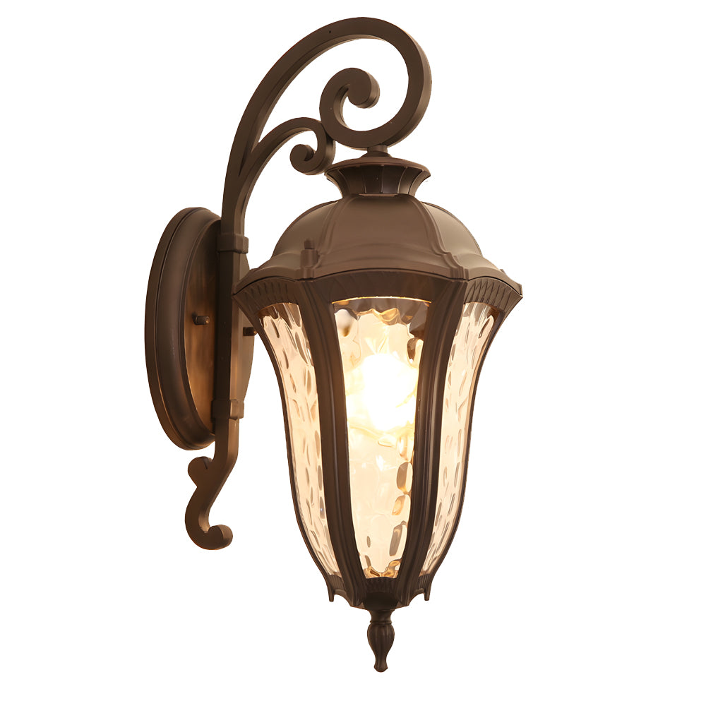 Retro Outdoor Wall Lantern Die-Cast Aluminum Water Pattern PC Shade E27 IP23 Coffee 3 Sizes