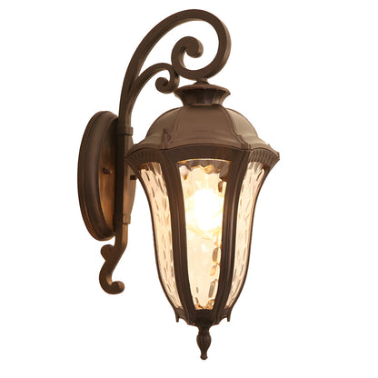 Retro Outdoor Wall Lantern Die-Cast Aluminum Water Pattern PC Shade E27 IP23 Coffee 3 Sizes
