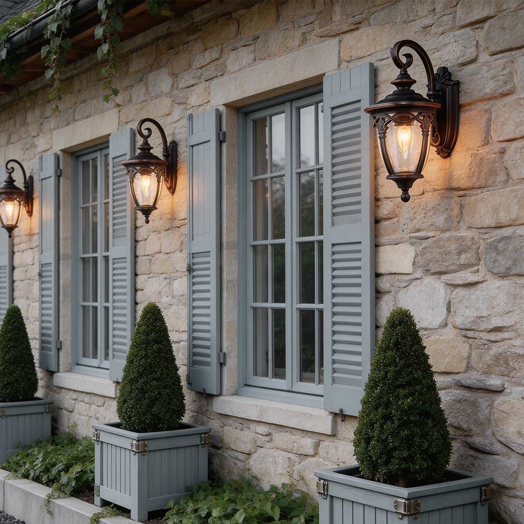 Retro Outdoor Wall Lantern Die-Cast Aluminum Water Pattern PC Shade E27 IP23 Coffee 3 Sizes