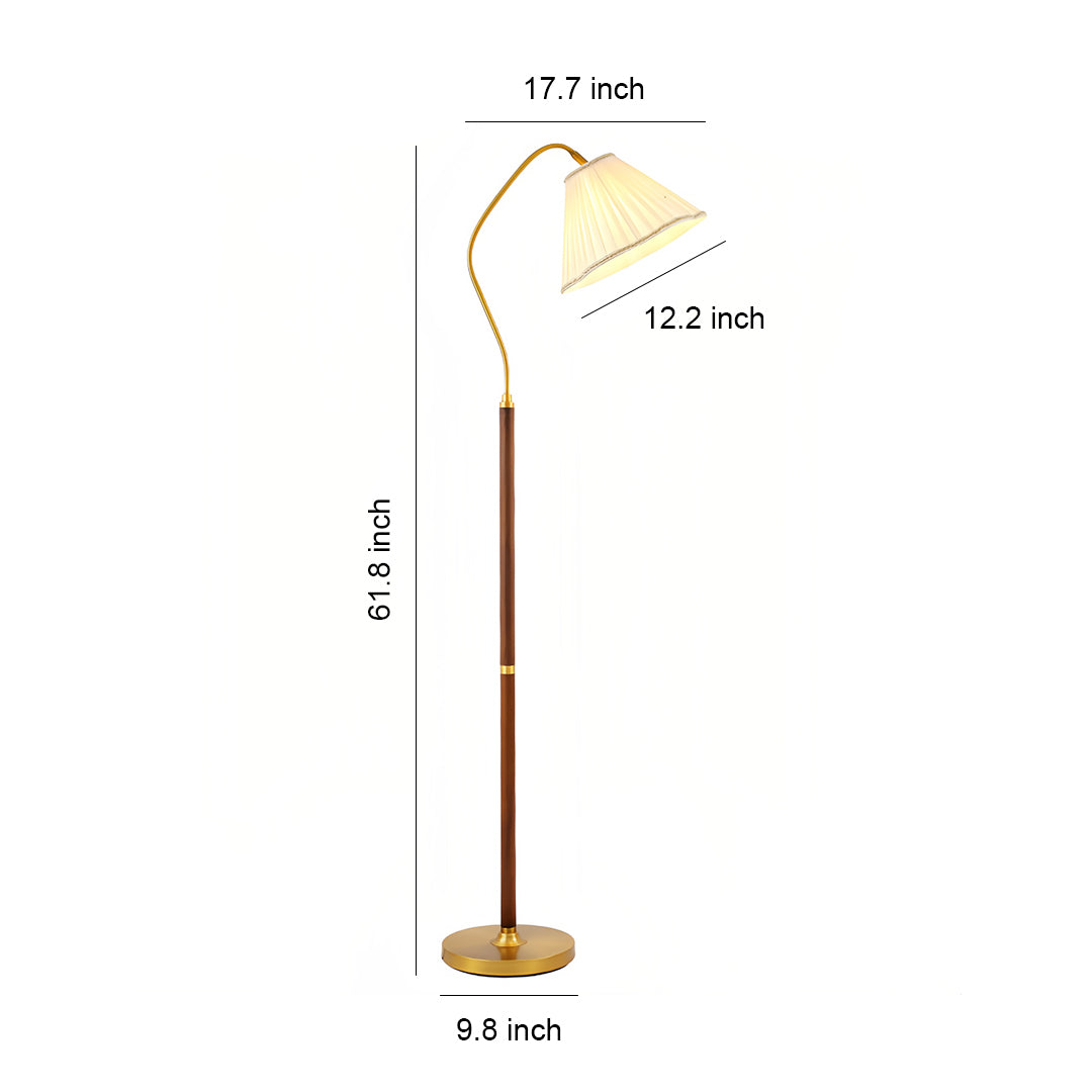 Floor Lamp Walnut Wood Fabric Shade Brass Accent LED American Retro 3 Lighting Modes Warm Neutral Dimmable Remote 62 Inch