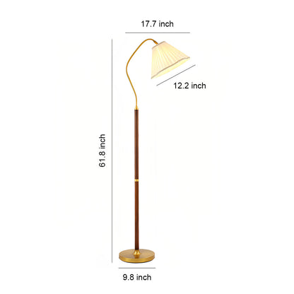 Floor Lamp Walnut Wood Fabric Shade Brass Accent LED American Retro 3 Lighting Modes Warm Neutral Dimmable Remote 62 Inch