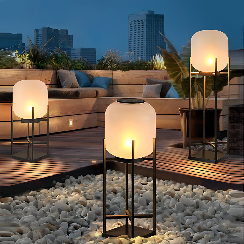 Retro Modern Stainless Steel Lantern LED Outdoor Floor Lamp IP65 Solar/Hardwired E27