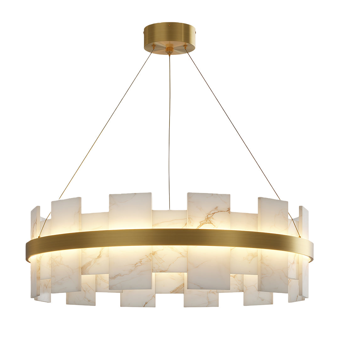 Modern Copper Marble LED Chandelier with 3 Step Dimming for Luxury Dining Room Ceiling Lighting