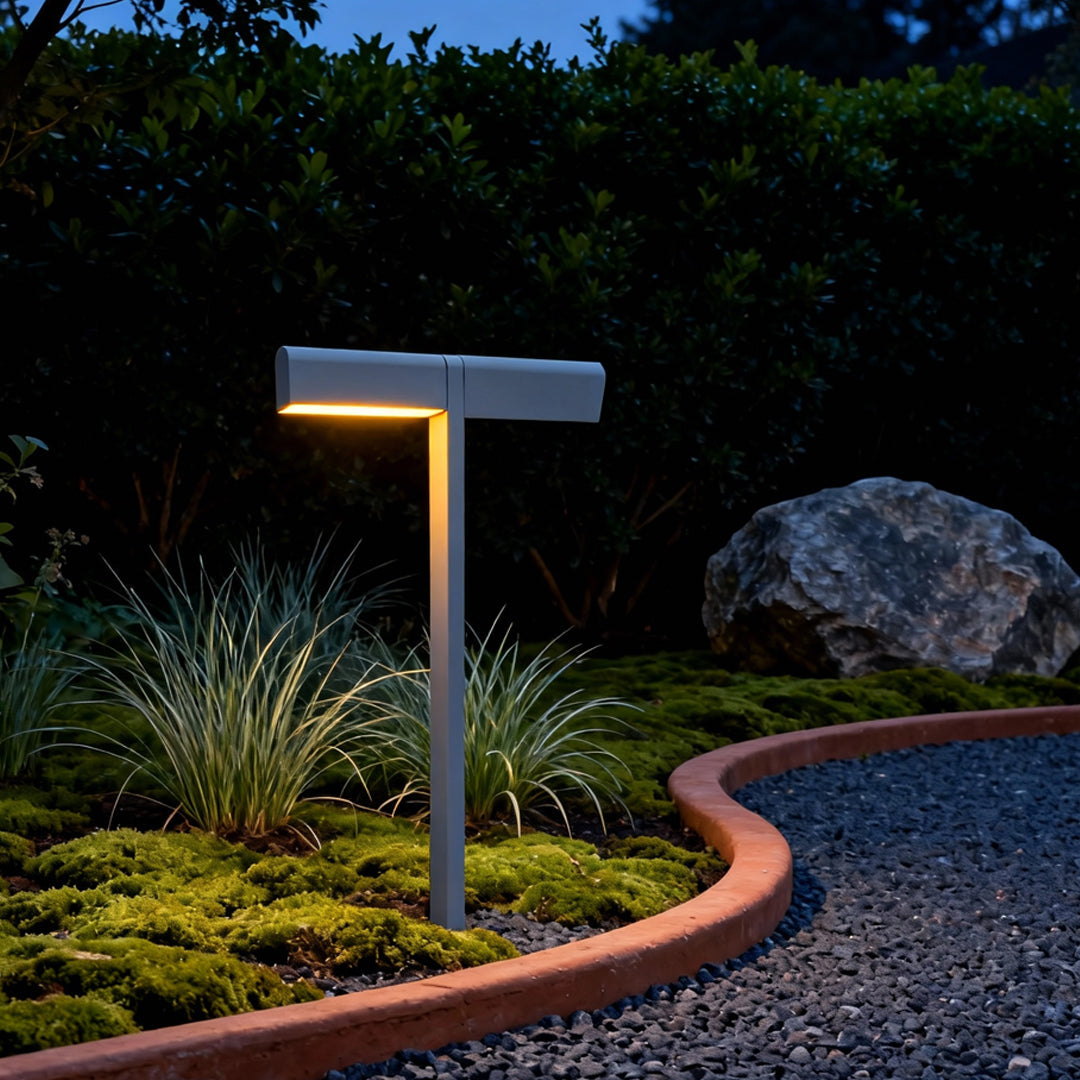 Modern Outdoor LED Pathway Light Dual Head Aluminum Gray Black 19.8 27.7 Inch
