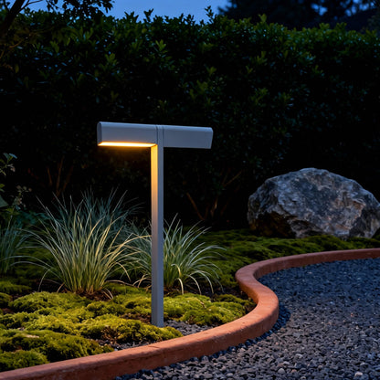 Modern Outdoor LED Pathway Light Dual Head Aluminum Gray Black 19.8 27.7 Inch