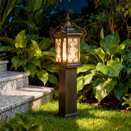 European Style Gilded Landscape Post Light Bronze Gold Aluminum Glass IP65 2 Sizes Villa Courtyard
