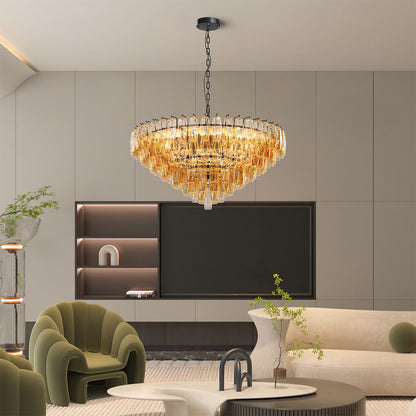 Grand-Scale Iron Frame Chandelier with Cascading Glass Drops