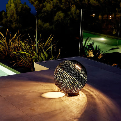 Woven Grass Vine Globe Outdoor Floor Lantern IP65 Solar/Hardwired 3000K Stainless Steel