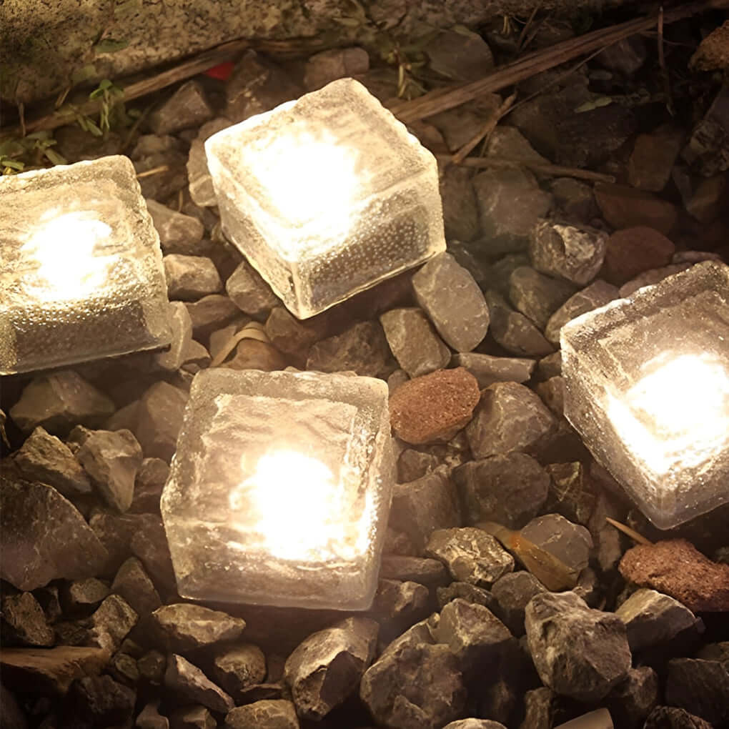 Solar Ice Cube Lights Outdoor LED IP65 Imitation Crystal Glass Step Deck Path Garden Warm White White Blue Green 4 Pack