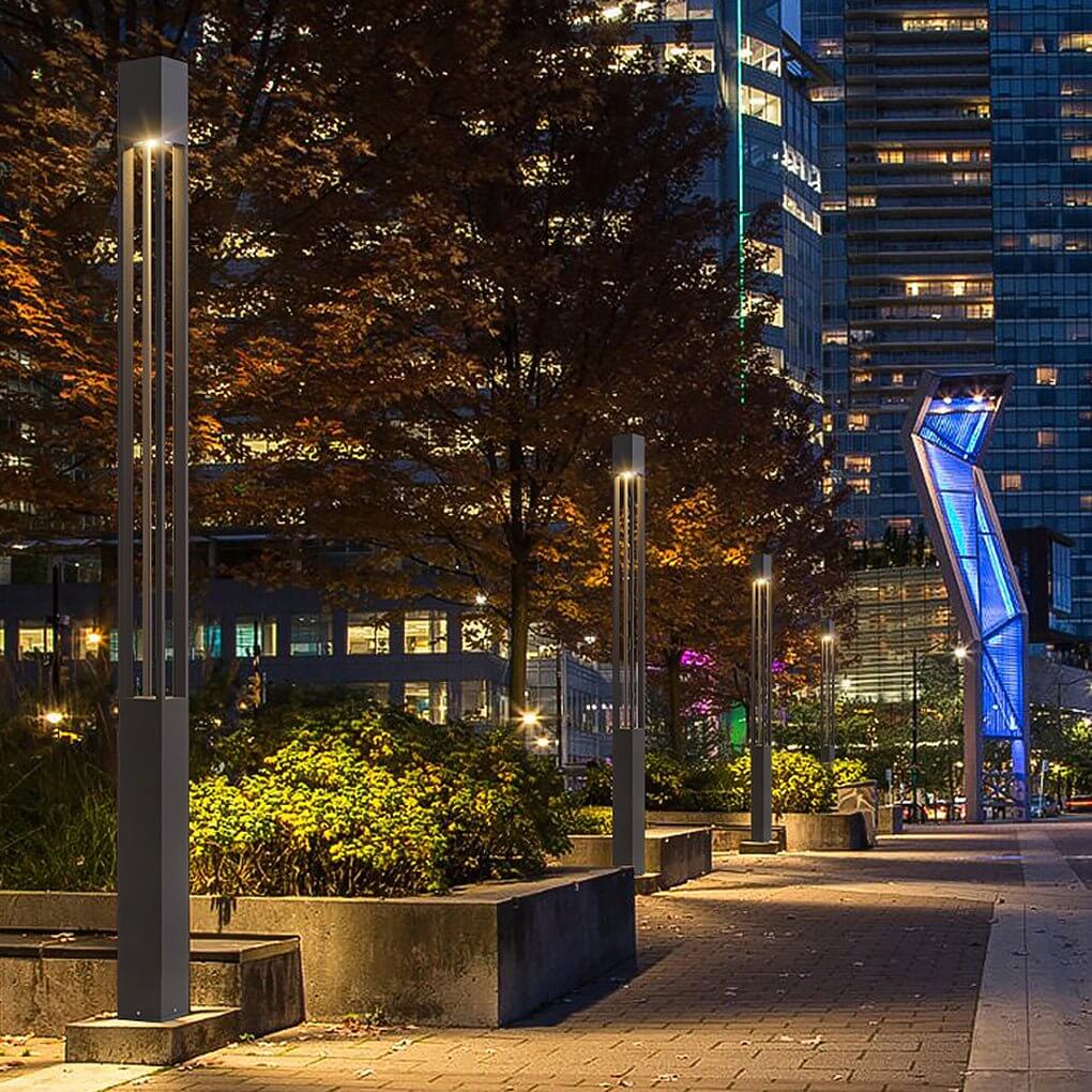 COB LED Bollard Path Light | Tall Black Outdoor Landscape Post Light