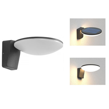 Modern Minimalist Circular Outdoor Wall Sconce Solar or Hardwired LED 3000K