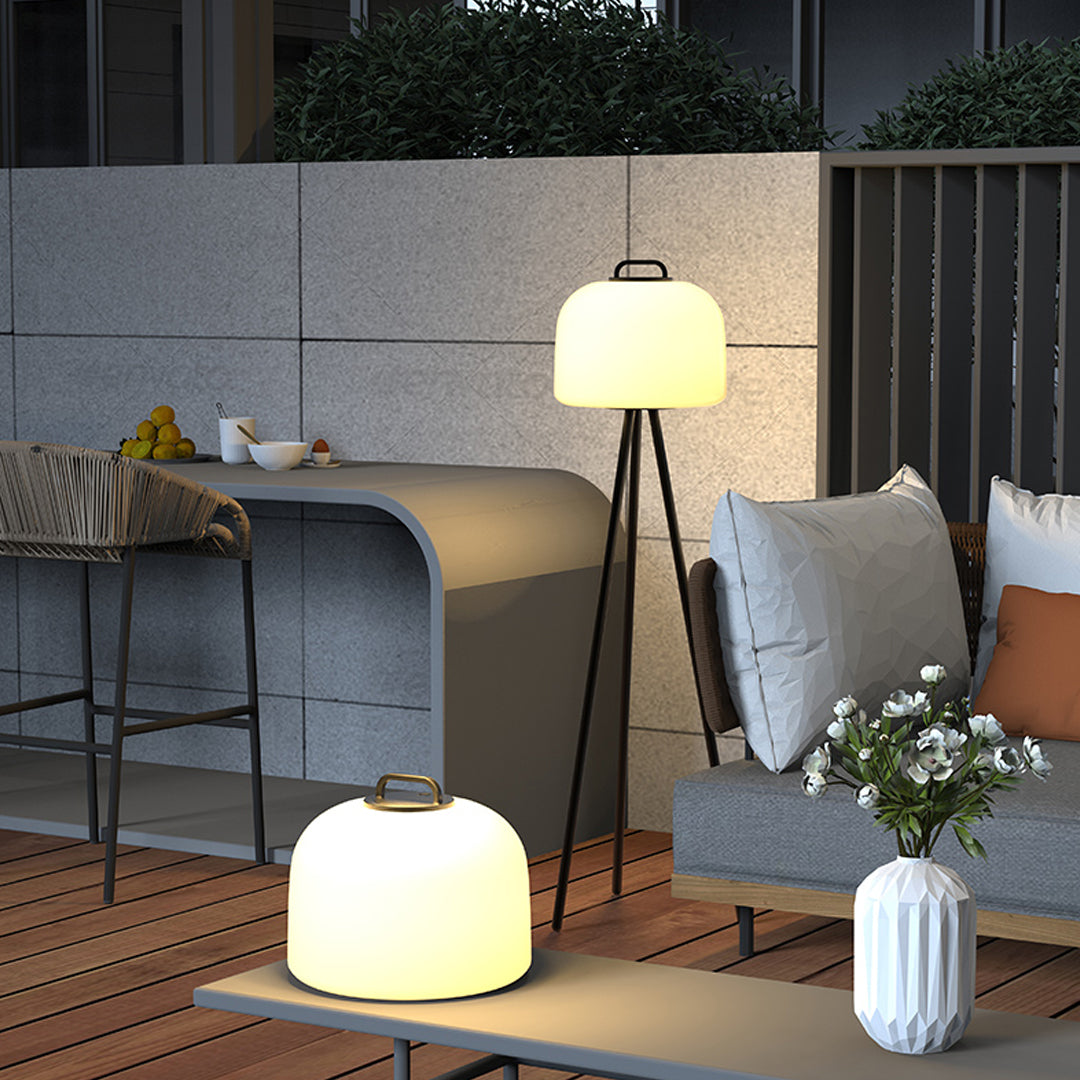 Tripod Stainless Steel PE Globe LED Outdoor Floor Lamp IP65 USB Rechargeable 3000K