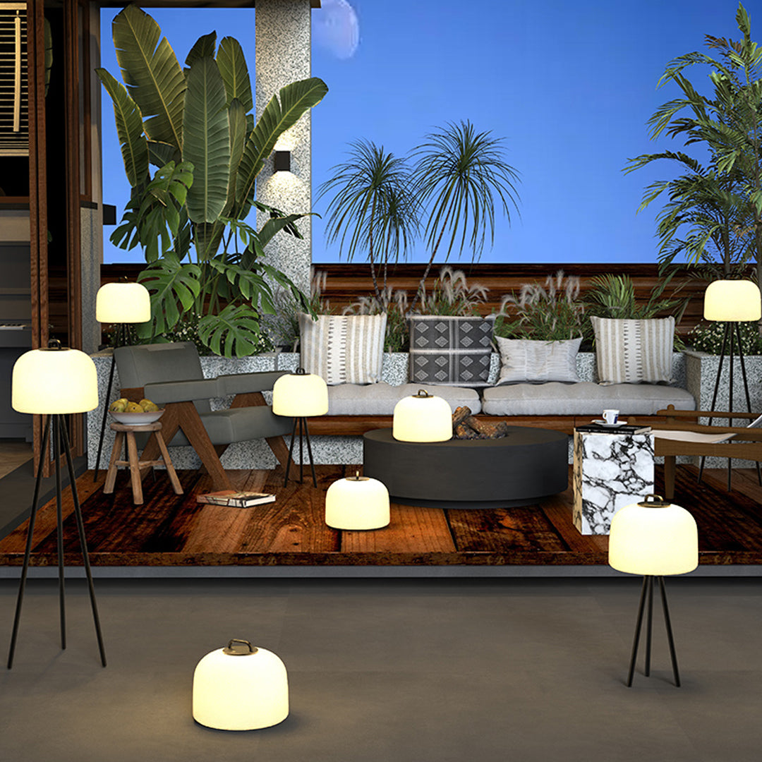 Tripod Stainless Steel PE Globe LED Outdoor Floor Lamp IP65 USB Rechargeable 3000K