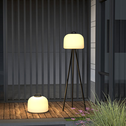 Tripod Stainless Steel PE Globe LED Outdoor Floor Lamp IP65 USB Rechargeable 3000K