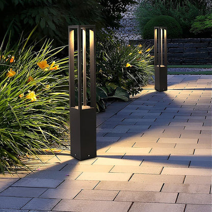 Modern Outdoor LED Bollard Garden Light 4-Beam Glass Aluminum Black 4 Heights