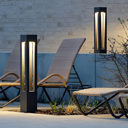 Modern Outdoor LED Bollard Garden Light 4-Beam Glass Aluminum Black 4 Heights
