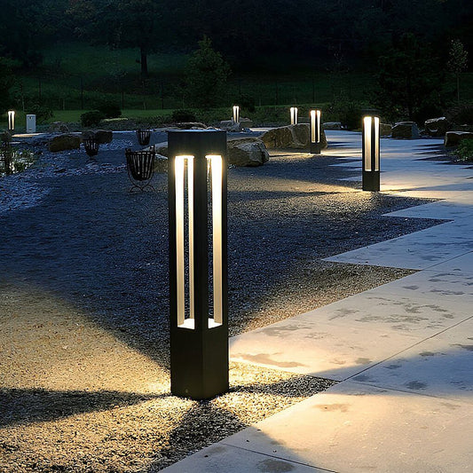 LED Bollard Garden Light Hardwired Aluminum 4 Beam 3000K Warm White IP54 Garden Landscape Path Driveway Black 4 Heights