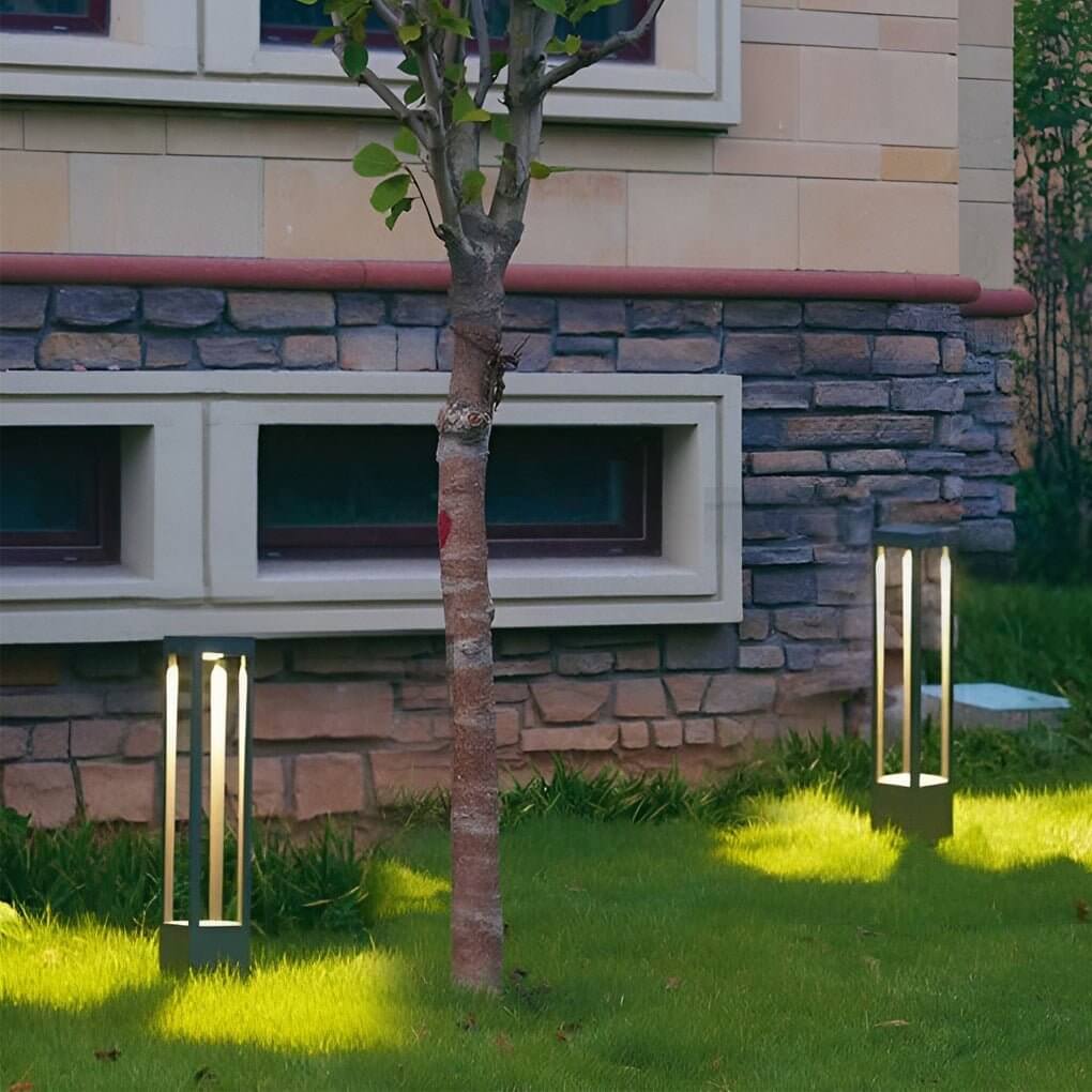 Modern Outdoor LED Bollard Garden Light 4-Beam Glass Aluminum Black 4 Heights