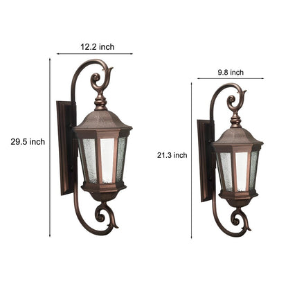 Retro European Outdoor Wall Sconce Brown Aluminum Glass E27 2 Sizes
