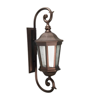 Retro European Outdoor Wall Sconce Brown Aluminum Glass E27 2 Sizes