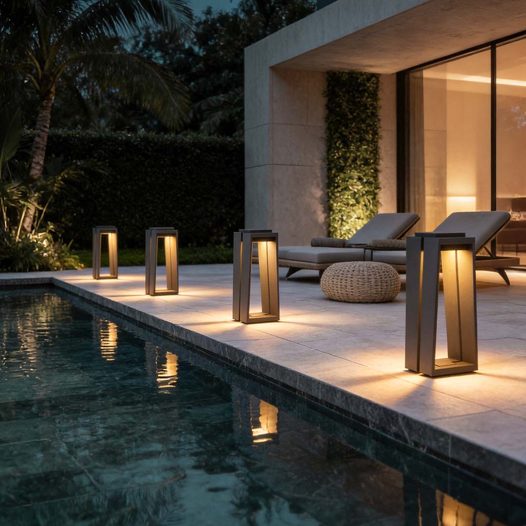 Minimalist Trapezoid Solar Bollard Light 5W LED Warm White Outdoor IP54 2 Heights