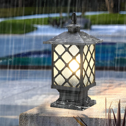 Retro Die-Cast Aluminum Frosted Glass Outdoor Pillar Light Black or Bronze 3 Grid Styles IP55 Hardwired E27