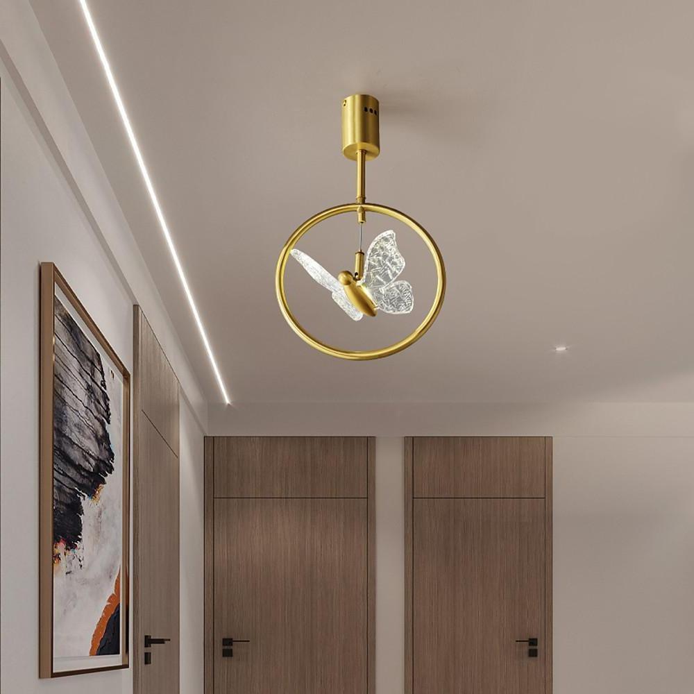 Butterfly Acrylic Ring Semi-Flush Mount Ceiling Light — Nordic Copper Brass Uplight Warm White LED Golden 10 Inch