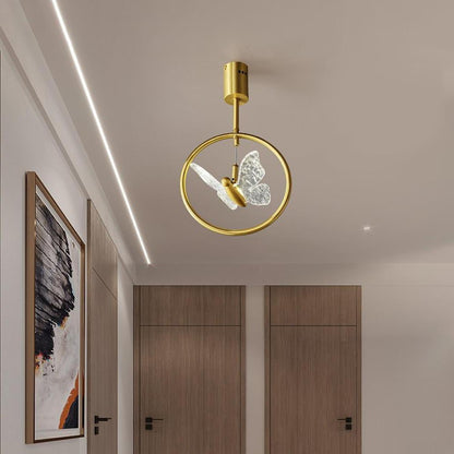 Butterfly Acrylic Ring Semi-Flush Mount Ceiling Light — Nordic Copper Brass Uplight Warm White LED Golden 10 Inch