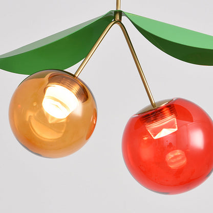 Nordic Cherry Glass Dual Head Table Lamp Gold Metal Green Leaf Tri-Color LED 12W 20.08 Inch