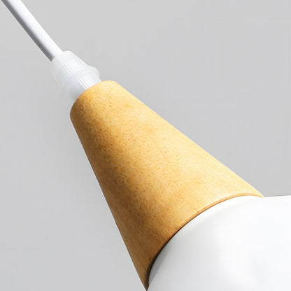 Nordic White Metal Cone Pendant Light with Rubberwood Top