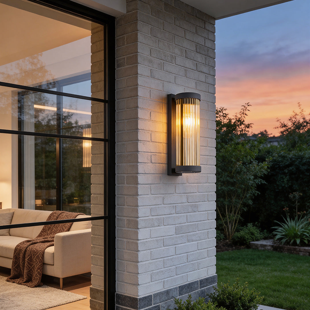 Modern Black Outdoor Wall Sconce Solar or Hardwired Stainless Steel Glass LED 3000K