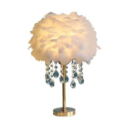 Feather Crystal Tassel Table Lamp Brushed Brass E27 White Pink Gray Two Sizes