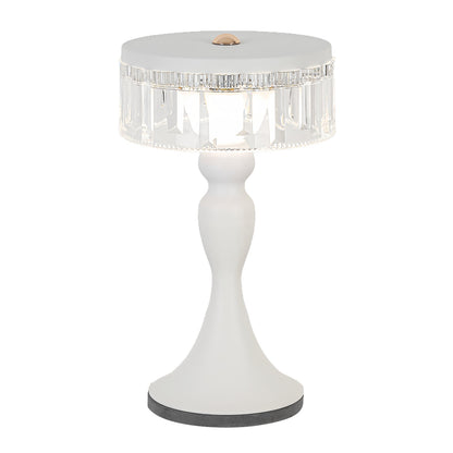 Nordic Forged Iron Pedestal Table Lamp Crystalline Acrylic Ring Shade USB Rechargeable Touch Dimmable Black White 10.04 Inch