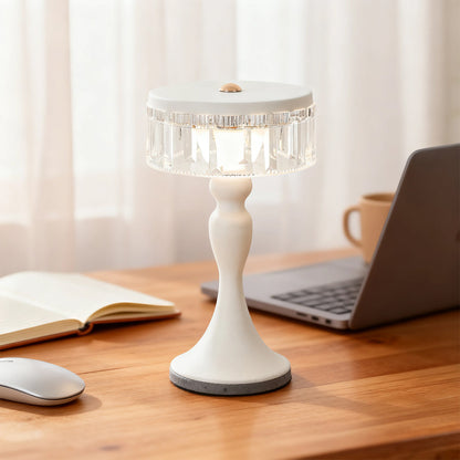 Nordic Forged Iron Pedestal Table Lamp Crystalline Acrylic Ring Shade USB Rechargeable Touch Dimmable Black White 10.04 Inch