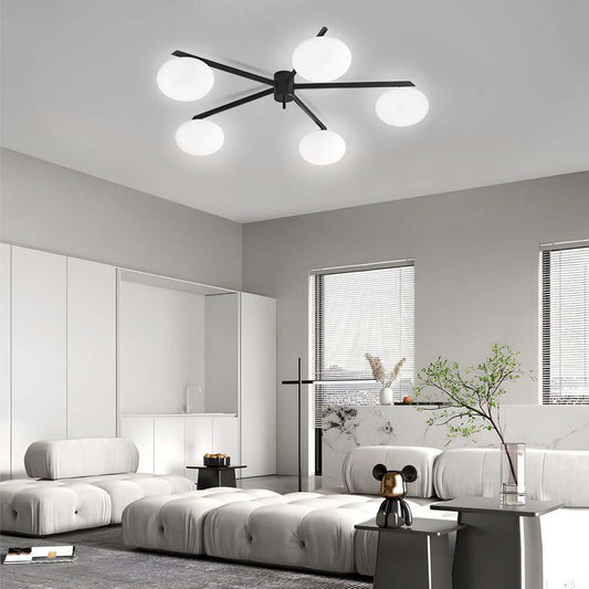 White Glass Bubble Semi-Flush Mount — Black Iron E27 Nordic Modern 3 4 5 Light