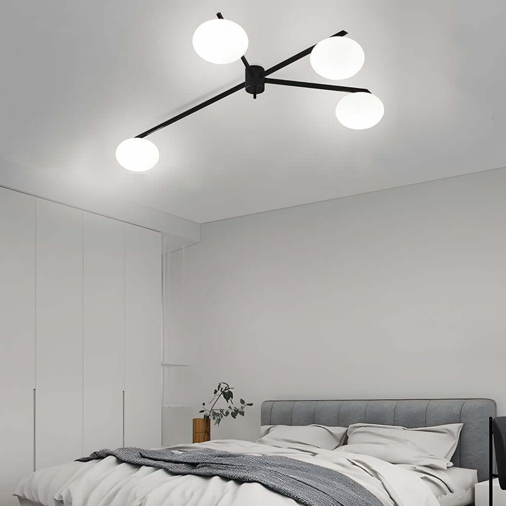 White Glass Bubble Semi-Flush Mount — Black Iron E27 Nordic Modern 3 4 5 Light