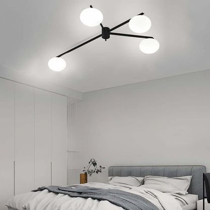 White Glass Bubble Semi-Flush Mount — Black Iron E27 Nordic Modern 3 4 5 Light