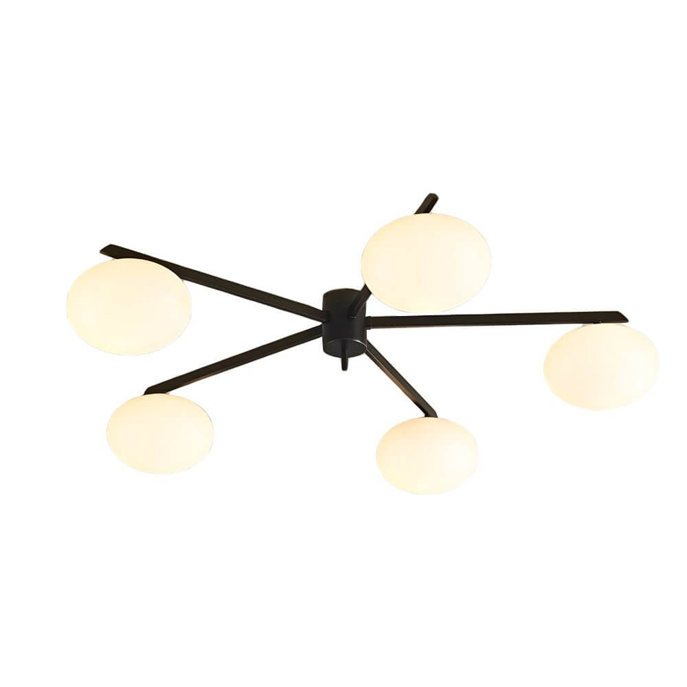 White Glass Bubble Semi-Flush Mount — Black Iron E27 Nordic Modern 3 4 5 Light