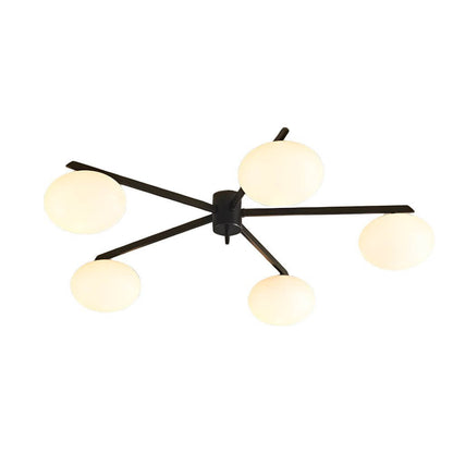 White Glass Bubble Semi-Flush Mount — Black Iron E27 Nordic Modern 3 4 5 Light