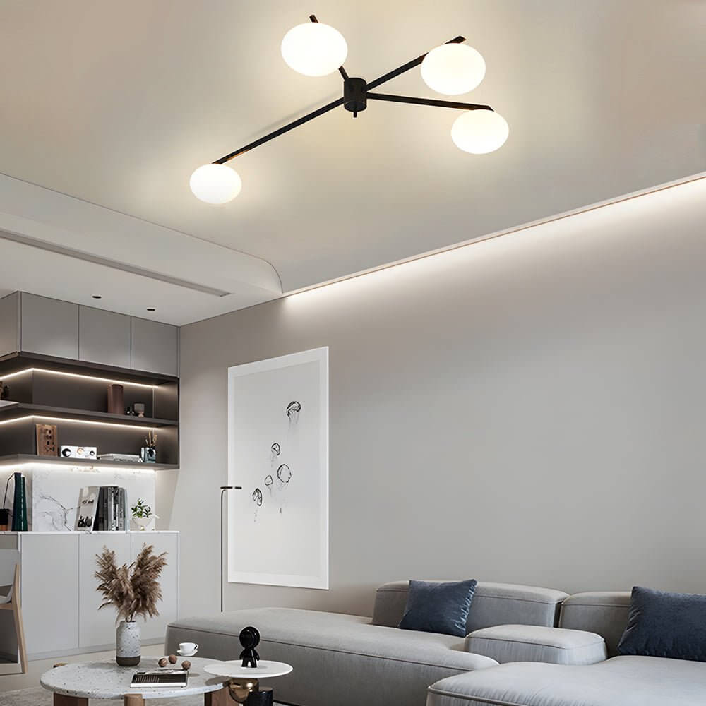 White Glass Bubble Semi-Flush Mount — Black Iron E27 Nordic Modern 3 4 5 Light