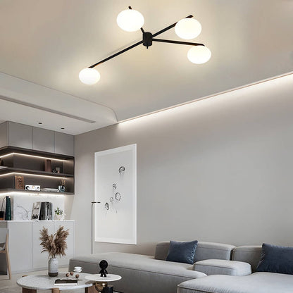 White Glass Bubble Semi-Flush Mount — Black Iron E27 Nordic Modern 3 4 5 Light