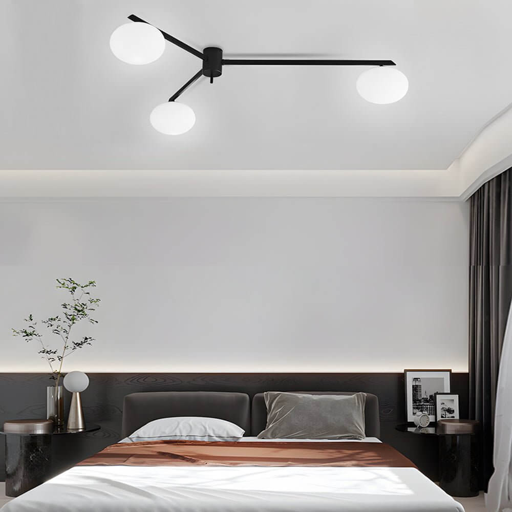 White Glass Bubble Semi-Flush Mount — Black Iron E27 Nordic Modern 3 4 5 Light