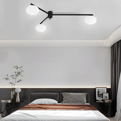 White Glass Bubble Semi-Flush Mount — Black Iron E27 Nordic Modern 3 4 5 Light