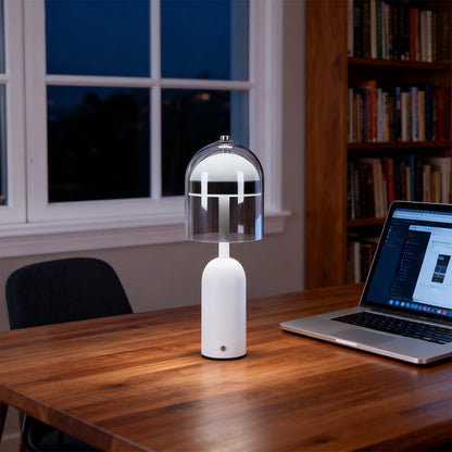 Rechargeable Minimalist Glass Shade Table Lamp Cordless Touch Dimmable Iron Body Black or White