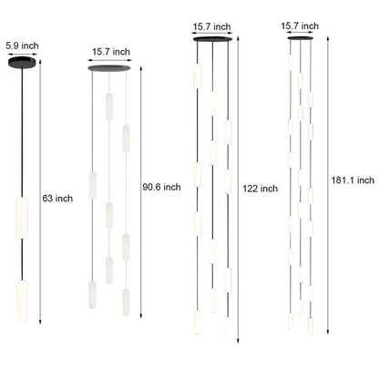 Staircase Chandelier Iron Black Frosted White PE Cylinder Tube Integrated LED Modern 3-Step Colour Temperature Round or Long Canopy Eight Configurations 2-Light to 18-Light