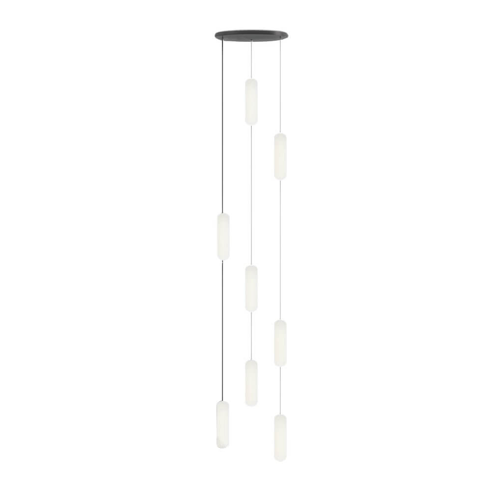Staircase Chandelier Iron Black Frosted White PE Cylinder Tube Integrated LED Modern 3-Step Colour Temperature Round or Long Canopy Eight Configurations 2-Light to 18-Light