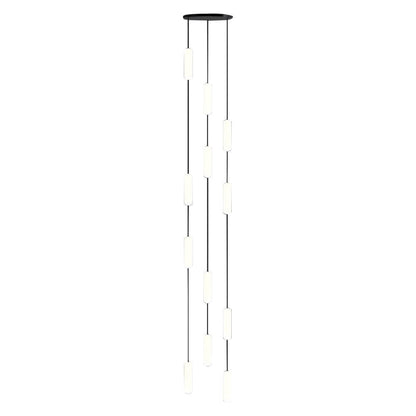 Staircase Chandelier Iron Black Frosted White PE Cylinder Tube Integrated LED Modern 3-Step Colour Temperature Round or Long Canopy Eight Configurations 2-Light to 18-Light